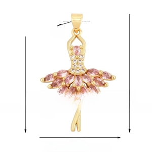 Spécifications de taille pour un pendentif ballerine doré serti de cristaux roses