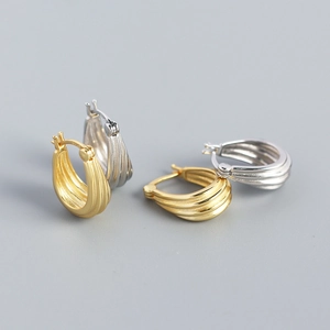 925 Sterling Silver Huggie Hoop Earrings Geometric Spiral Ribbed Multi Layer Texture Minimalist Fashion For Women