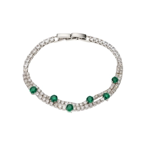 Elegant 18k gold plated double layer bracelet with sparkling green and white zircons.