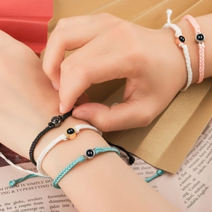Adjustable braided rope projection bracelet with I Love You stone for women and men