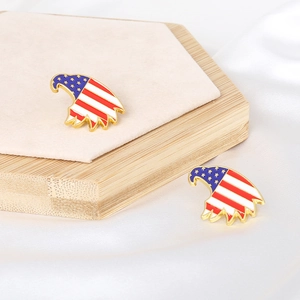 Set of two American flag eagle pins with gold plating and enamel finish on silk fabric