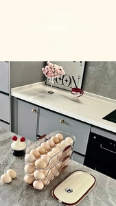 Three-tier clear egg organizer for fridge with 42 egg capacity and side handles