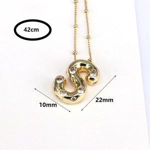 18k gold bubble letter S necklace with cubic zirconia pendant and 42cm chain dimensions