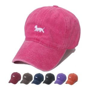 Washed Cotton Baseball Cap Retro Dog Embroidery Sun Visor Hat Distressed Casual Curved Brim Adjustable