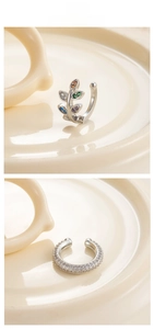 Détails de bagues d'oreilles serpent sans perçage avec feuilles en zircon colorées et pavé