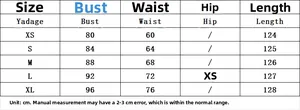Size chart for black and white bodycon dress with bust, waist, and length in centimeters