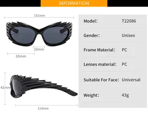Detailed size measurement chart of hip hop sports sunglasses with frame width 151mm