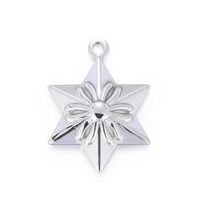 Pendentif étoile hexagramme en acier punk avec motif floral sur fond blanc