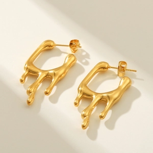 Molten Lava Fluid Shape Earrings 18K Gold Plated Stainless Steel Liquid Metal Modern Minimalist Trendy For Women