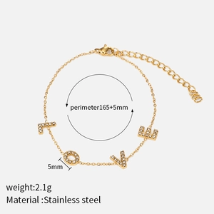 Gold stainless steel LOVE letter bracelet for women with pavé cubic zirconia inlay