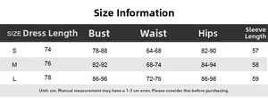 Detailed size chart for leopard print long sleeve dress in sizes S, M, and L