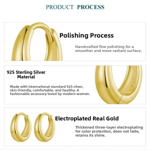 Detail view of 925 sterling silver hoop earrings with polished gold plating and S925 hallmark