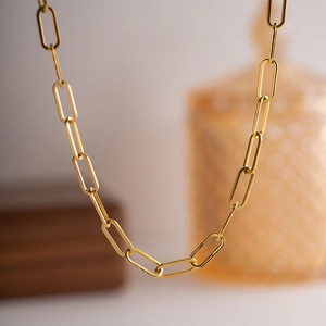 Grosse chaîne trombone en acier inoxydable plaqué or 18 carats style hip hop et minimaliste