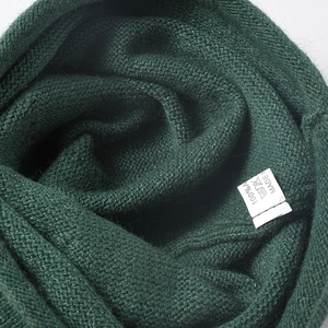 Deep green rabbit fur knit slouchy beanie for women, warm winter outdoor headwear accessory