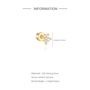 Détails techniques du clou d'oreille en argent S925 avec zircons blancs et dorure