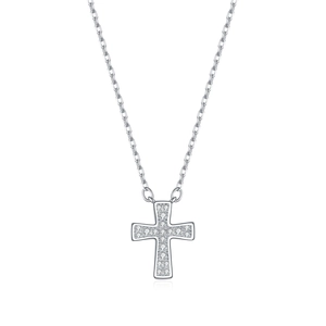 Elegant D color Moissanite S925 sterling silver cross necklace with pavé stones