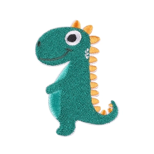 Cute green dinosaur embroidered patch for clothing accessories with detailed stitching