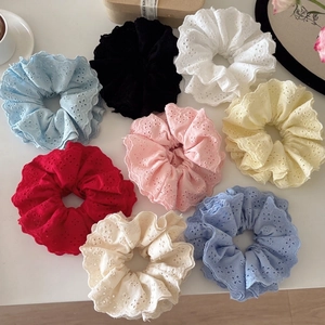 High Quality Eyelet Lace Trim Large Scrunchies Handmade Elegant Hair Ties Bow Ribbon Ponytail Holders Hair Accessories For Women