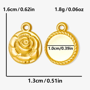 Detailed dimensions and weight of 304 stainless steel rose flower pendant charm