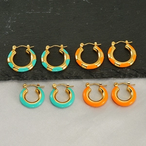 Klobige Creolen Edelstahl 18K Vergoldet Emaille Geometrischer Bunter Modeschmuck Für Frauen