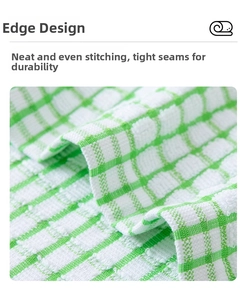 Detail of green plaid cotton tea towel showing high-quality stitching and durable hemmed edges