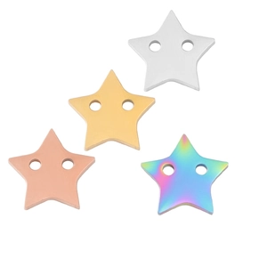 Star-shaped stainless steel double-hole charms in silver gold rose gold and rainbow finishes