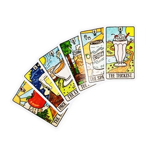 Detail of Sea Soul Journey Oracle cards with colorful hand-drawn illustrations and text