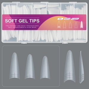 Detailed view of 240pcs soft gel nail tips with scale lines and 12 different sizes