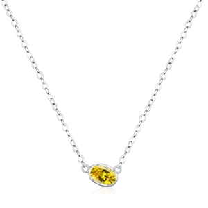 Elegant s925 silver necklace featuring an oval yellow gemstone pendant on white background