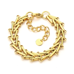 Minimalist 18K gold-plated stainless steel V-shaped horseshoe link bracelet for men and women