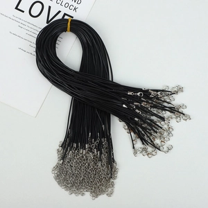 Bulk black necklace cords with silver lobster clasps and extension chains detail