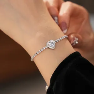Elegant heart zircon adjustable tennis bracelet with minimalist pavé settings for women