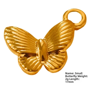 Polished golden stainless steel butterfly charm with dimensions 17mm and 2g weight