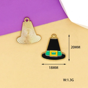 Detail of pilgrim hat enamel pendants with gold backing showing size 20x18mm and weight