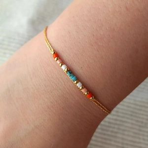 Double Layer Gold Tone Chain Bracelet With Colorful Glass Rice Beads Handmade Woven Boho Chic Jewelry For Women