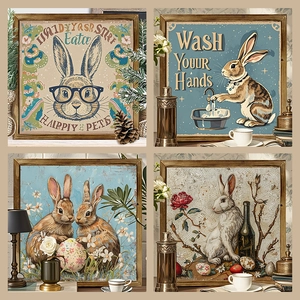 Wooden Decorative Sign Vintage Rabbit Easter St Patrick's Day Clover Printed Wood Frame Wall Hanging Table Home Ornament