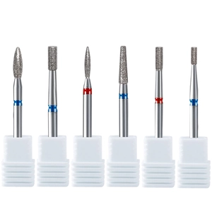 Professional 6-piece diamond nail drill bit set with blue and red grit markers
