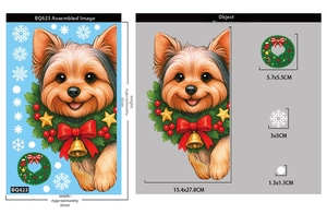 Detailed size specifications for Christmas Yorkshire Terrier static window stickers