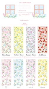 Detail of floral stickers with rainbow film finish and aesthetic rose perfume designs