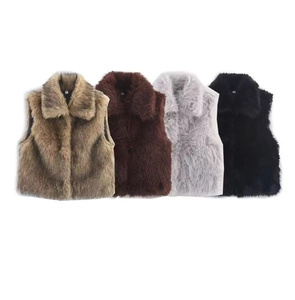 Detailed close-up showing four available colors of the casual faux fur vest with lapel collar