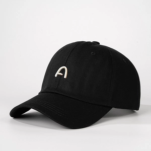 Classic black cotton baseball cap with embroidered letter A and adjustable sun protection
