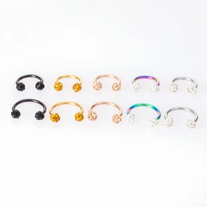 Set of 10 crystal-studded stainless steel horseshoe rings in various vibrant colors