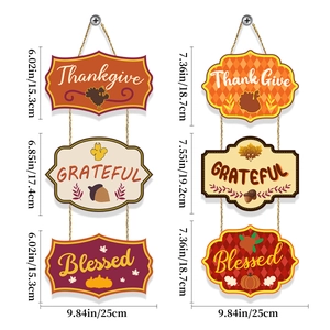 Thanksgiving wooden hanging sign with Grateful Blessed print and rustic hemp rope