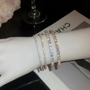 Luxurious silver and rose gold open bangle set with sparkling zircon crystals for women