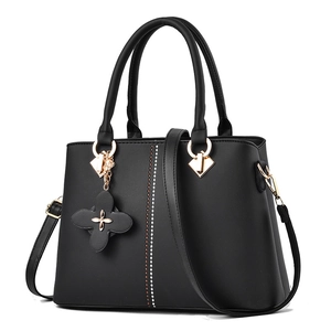 Women Handbag PU Leather Large Capacity Top Handle Shoulder Bag With Flower Pendant Trendy Solid Color Elegant Crossbody