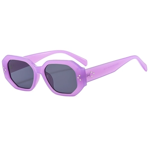 Chic purple polygon sunglasses with vintage matte frame and metallic rivet detailing