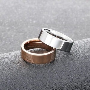 Polished 8mm tungsten steel rings in silver and rose gold finishes for men and women
