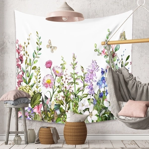 Bohemian floral tapestry with butterfly pattern for aesthetic wall decor in room