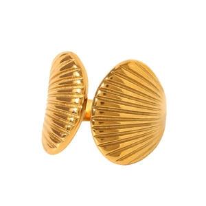 Anello aperto dorato con design a doppia conchiglia per un look unico da vacanza al mare