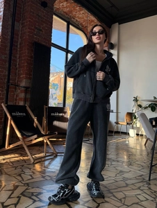Ensemble sweat à capuche zippé oversize et pantalon de jogging gris foncé décontracté